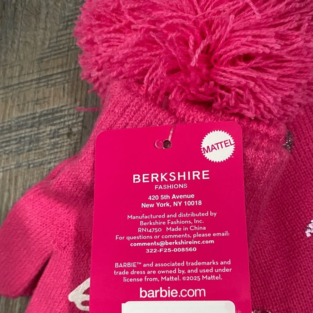 Barbie Pink Pom-Pom Hat and Gloves Set
